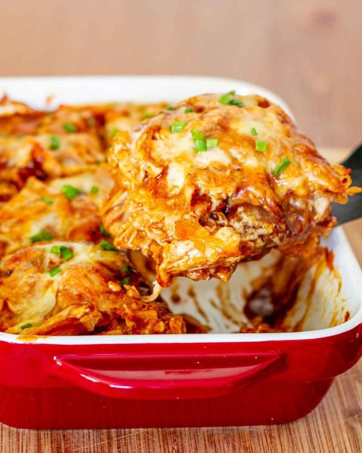 Homemade Cheesy and Spicy Chicken Enchilada Casserole