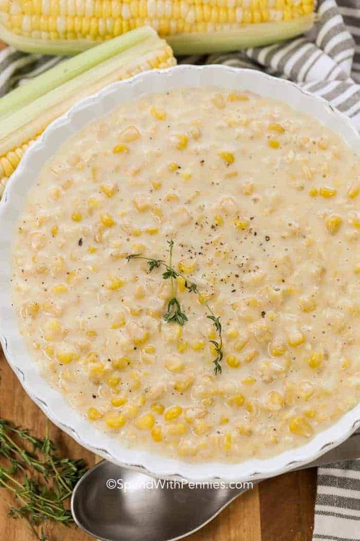 Cream corn soup on a bowl