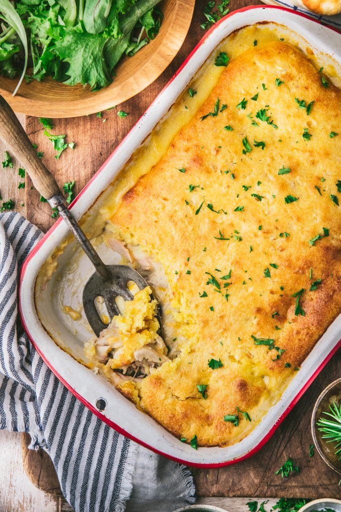 Chicken Cornbdread Casserole with Parsley