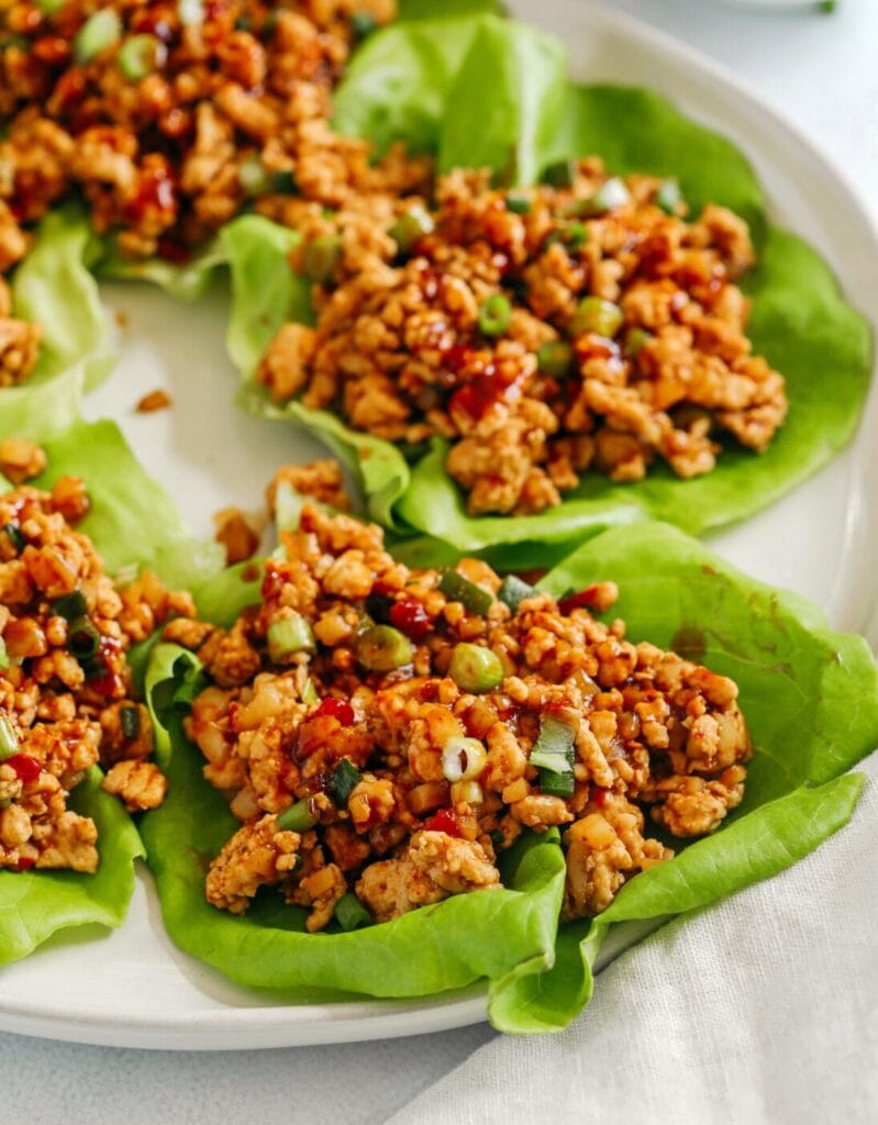 Lettuce wraps with ground turkey filling.